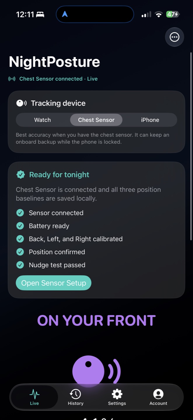 NightPosture app — Ready for Tonight screen